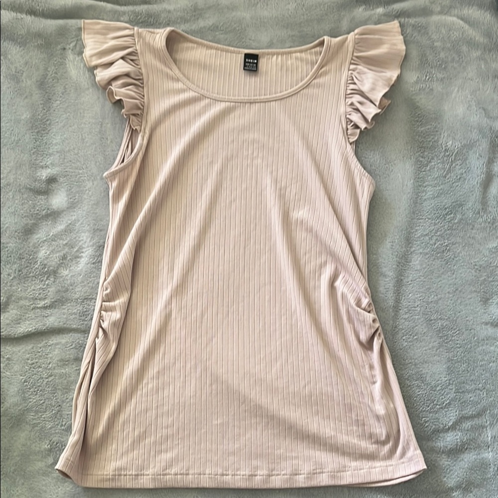 SHEIN Pink Flutter Sleeve Ribbed Tank Top